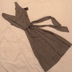 Beige Belted Linen Dress